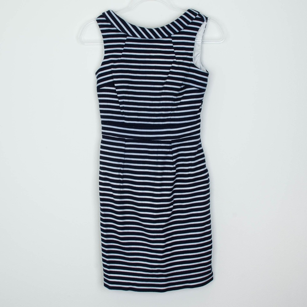 Boden Navy White Striped Sheath Dress Sleeveless‎ Knee Length Womens 2P Career